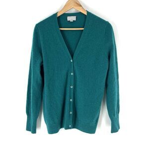 Pure Collection Cashmere Sweater Size 12 Women Teal Cardigan Quiet Luxury Preppy